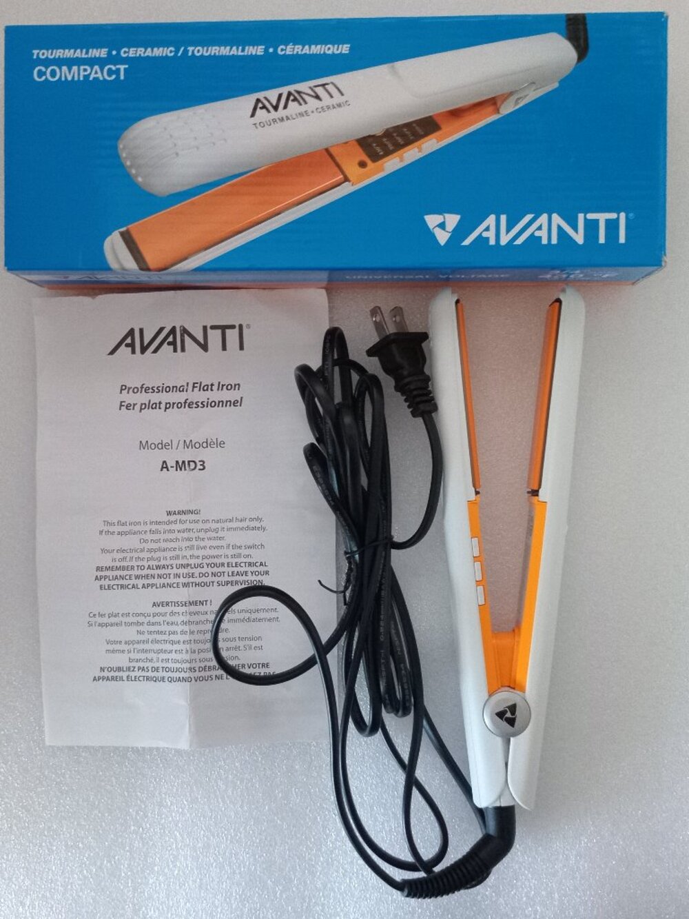 Avant Tourmaline  Ceramic Flat Iron 3/4" Pilates A-MD3 Hair Straighten CurlStra